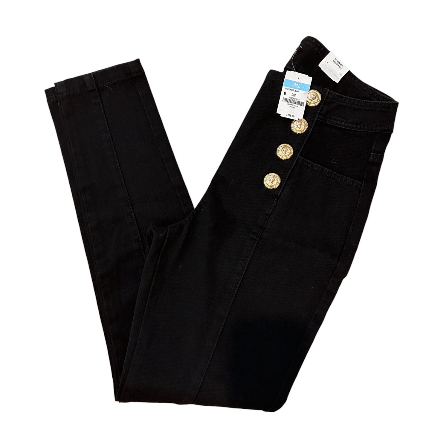 J. McGlaughlin Hastings Jean Black Gold Buttons Front Seams Womens Size 8 NEW