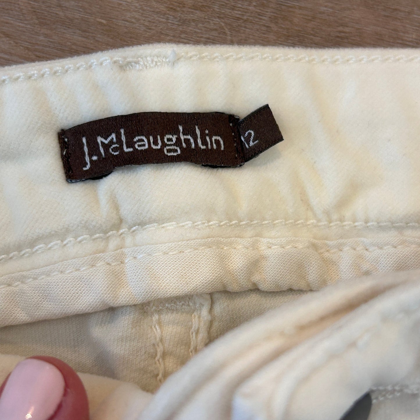 J. McLaughlin Ivory Winter White Velvet Pants Womens Size 12 Black Accents