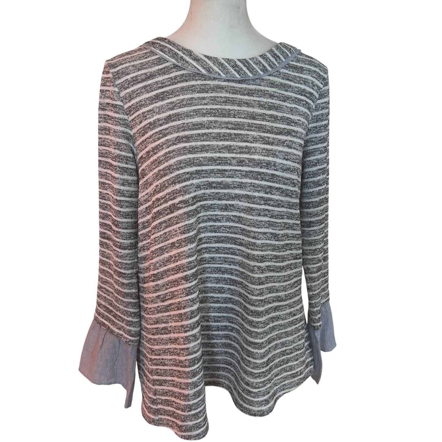 THML Black, Blue, White Striped Long Sleeve Pullover Top Womens Size Small