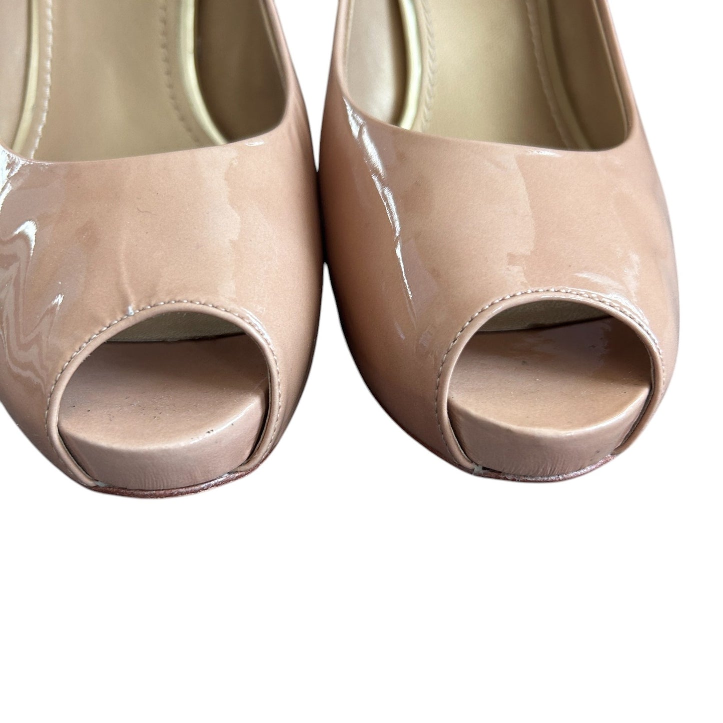 Stuart Weitzman Axis Adobe Aniline Patent Leather Peep Toe Heels Womens Size 7.5