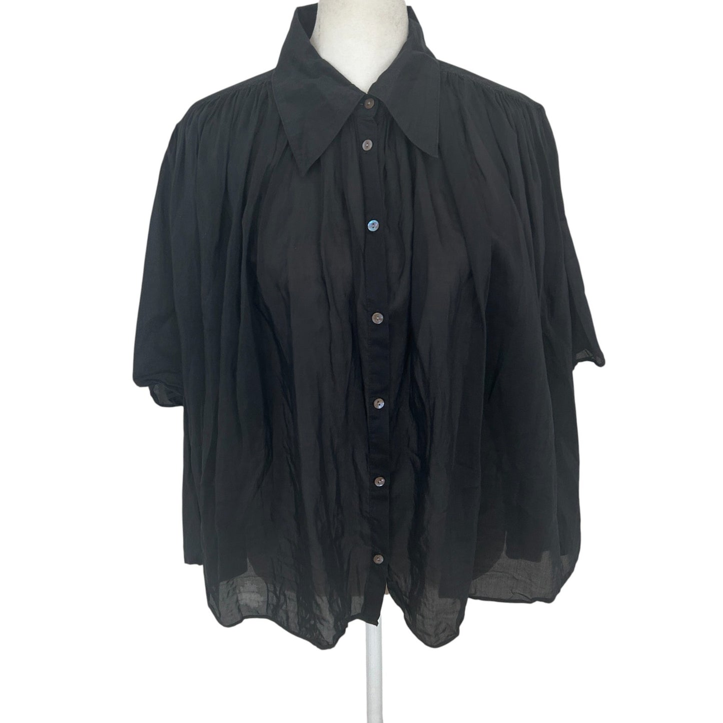 Banana Repulic Black Silk Blend Boxy Flowy Short Sleeve Blouse Womens Size Large