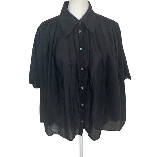 Banana Repulic Black Silk Blend Boxy Flowy Short Sleeve Blouse Womens Size Large