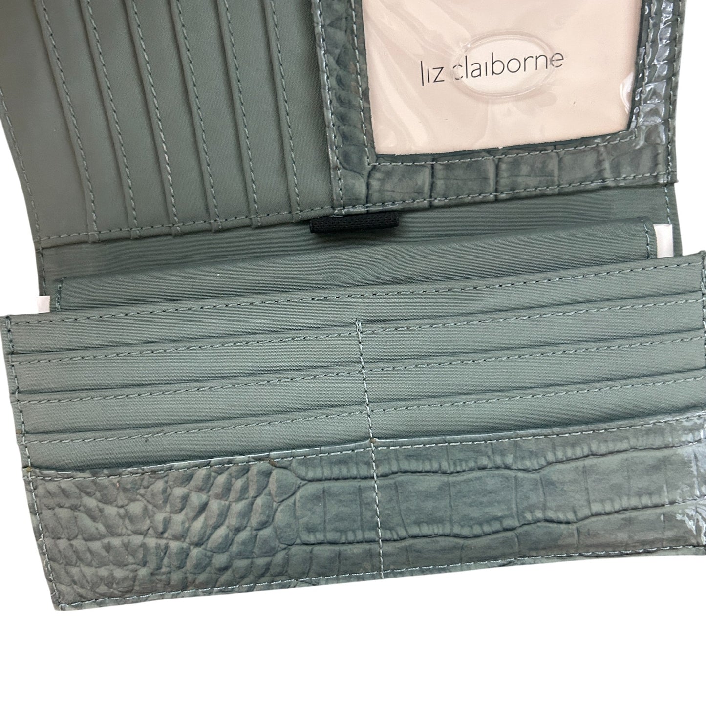 Liz Claiborne Olive Green Faux Patent Leather Croc / Alligator Wallet NEW IN BOX