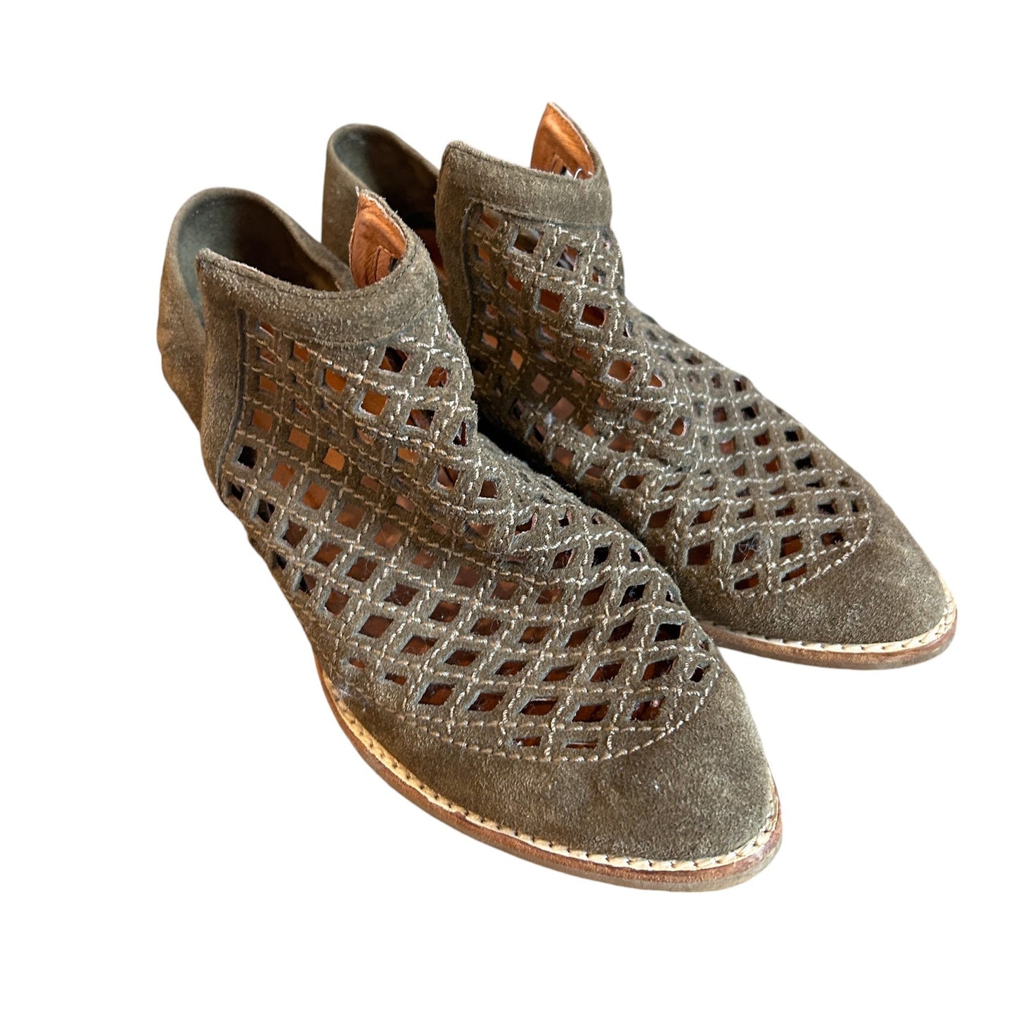 Jeffrey Campbell Taggart Olive Green Suede Lattice Cutout Ankle Boot Size 9