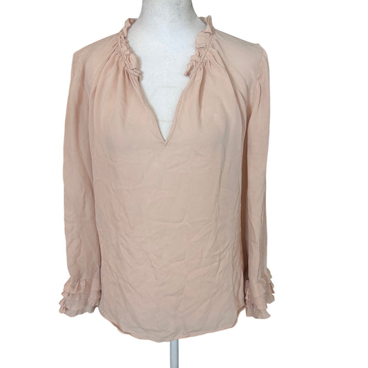 Rebecca Taylor Light Pink Long Sleeve Silk Ruffled Blouse Top Womens Size 12