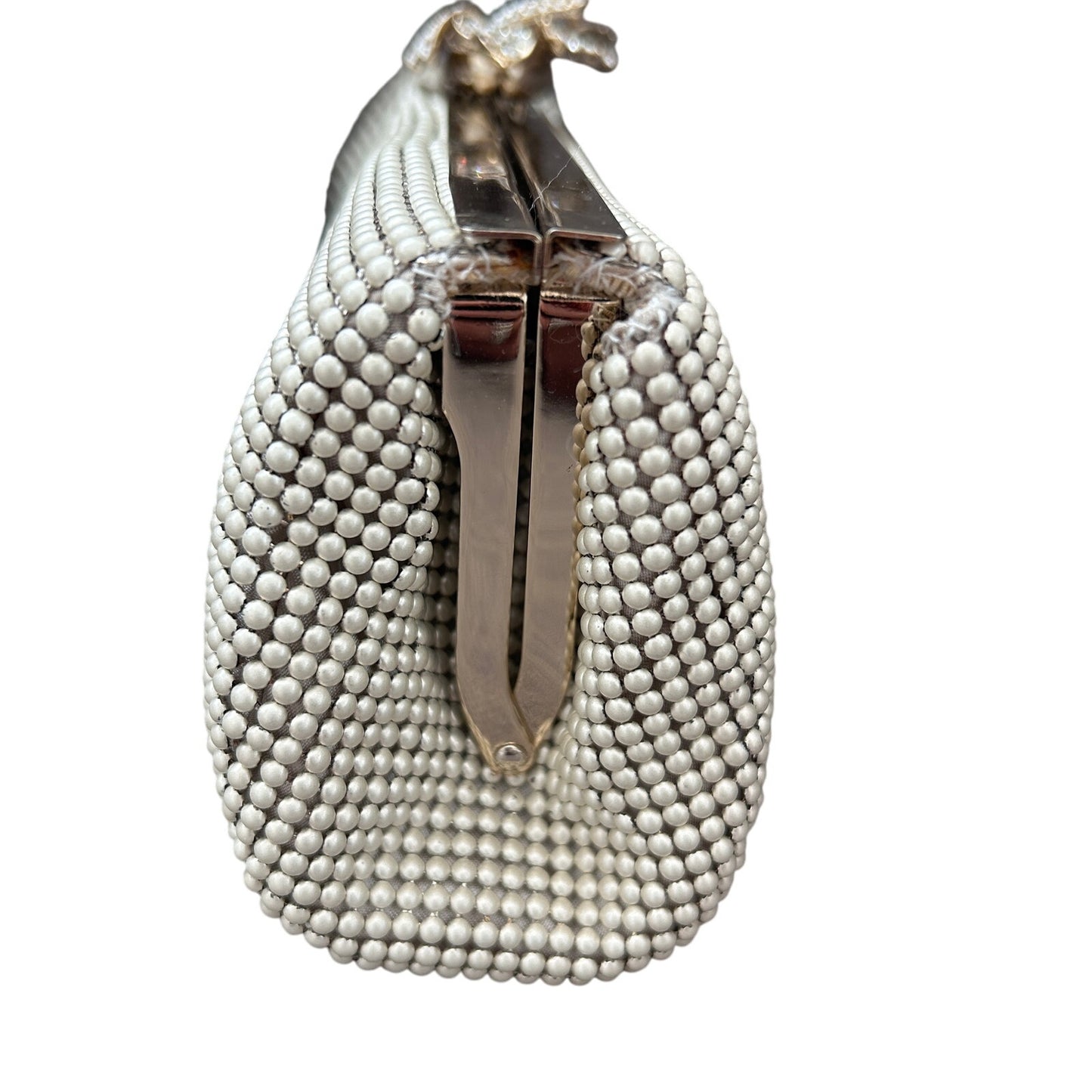 Whiting & Davis NWT Ivory and Gold Beaded Clutch With Chain Strap NEW