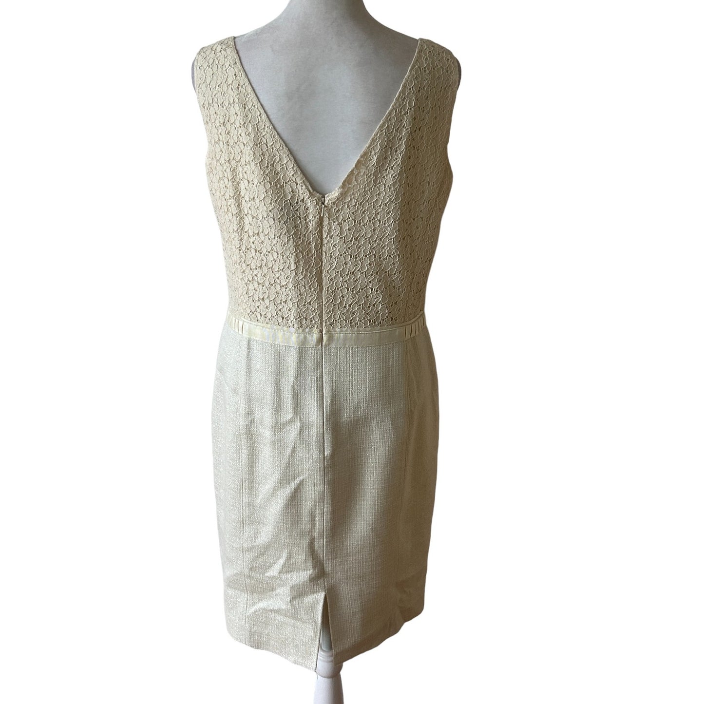 W by Worth Off-White Sleeveless Sheath Dress Floral Lace Overlay Womens Size 8