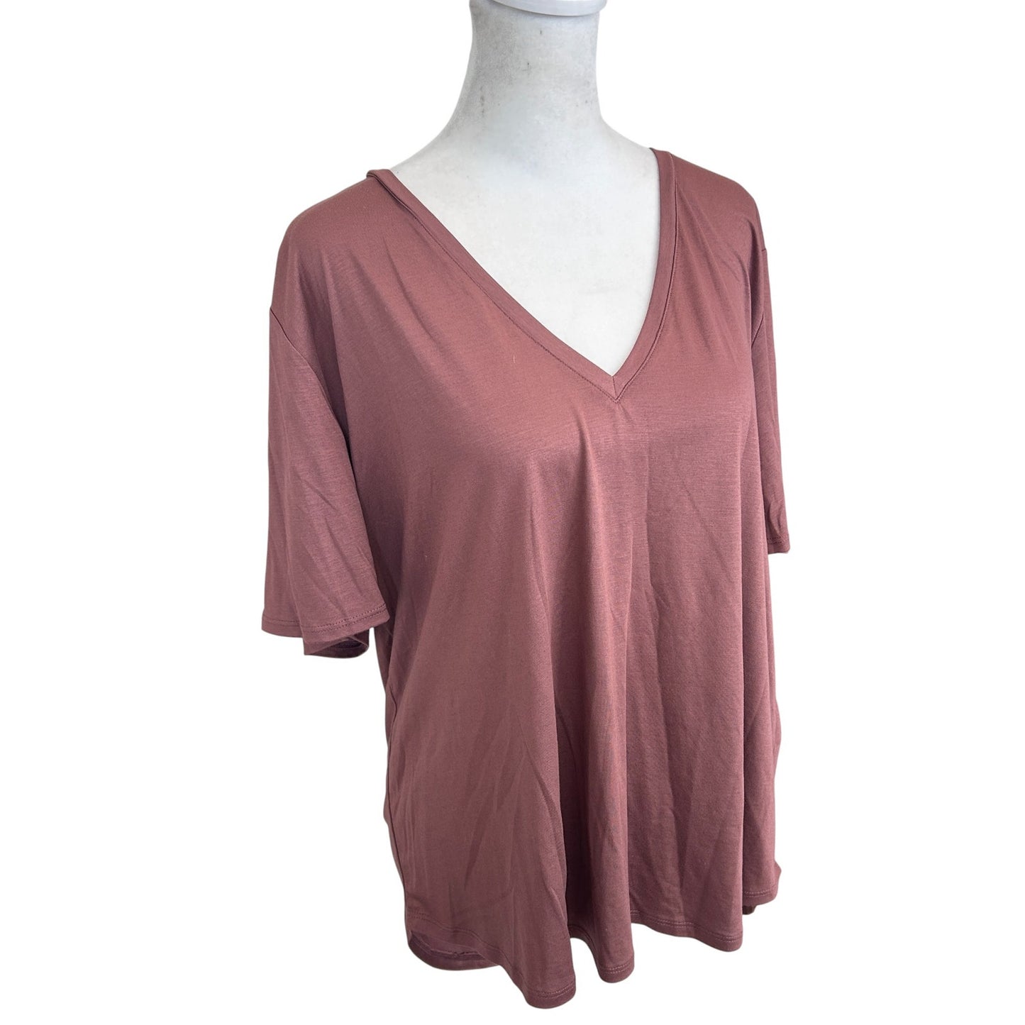 Anthropologie Chocolate Brown V-Neck Tunic Tee Shirt Top Womens Size Large