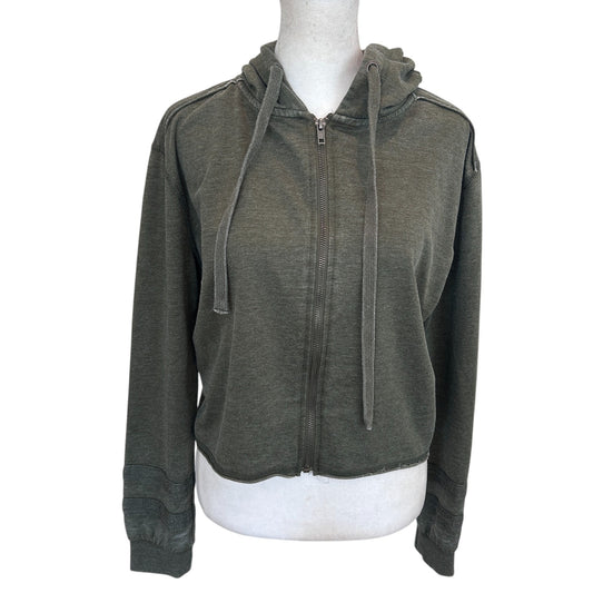 Z Supply Army Green Full Zip Cropped Hooded Sweatshirt Womens Size Medium