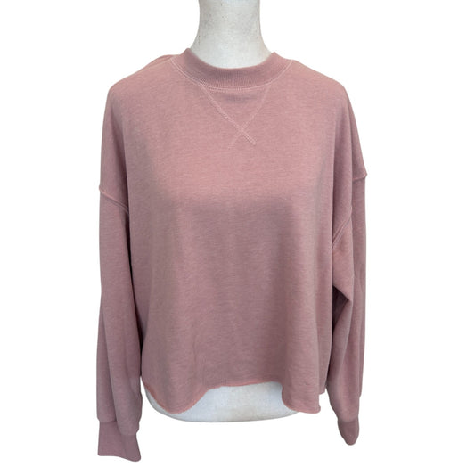 Z Supply NWT Pink Izzy Loop Terry Top Cropped Raw Hem Pullover Womens Size Small